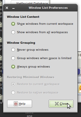 Windows List Preferences