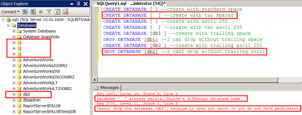Create and drop databases