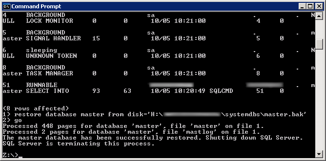 Restore master DB