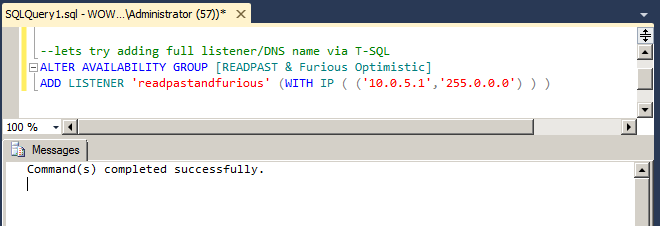 Successful create through T-SQL