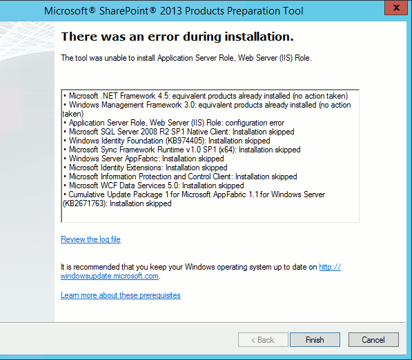 pre-requisite installer error