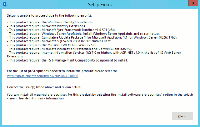 setup missing pre-reqs