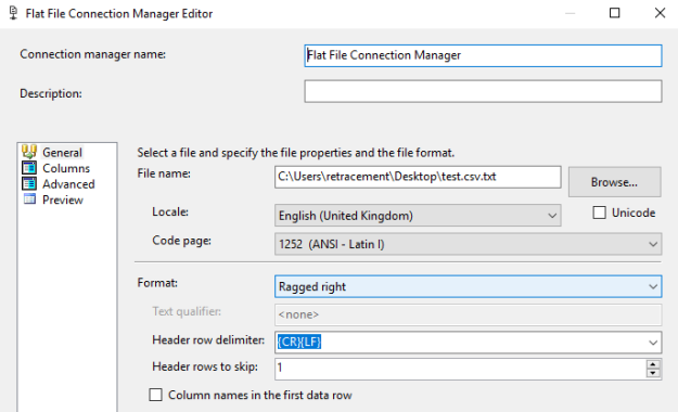 Flat File Connection Manager Editor