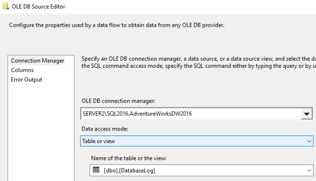 OLE DB Source Editor